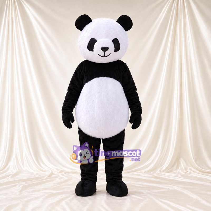 Maskottchenkostüm Panda – schwarz / weiß – Augenflecken; Schwanz (weiß)