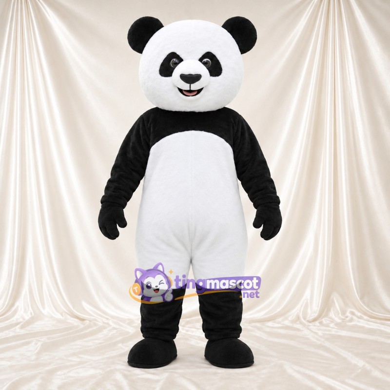 Black and White Panda Mascot Costume - Smiling Face and White Thigh Panels Black and White Panda Mascot Costume - Smiling Face and White Thigh Panels