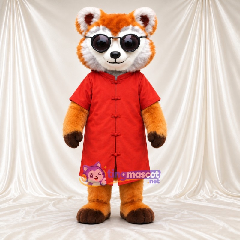 Maskottchenkostüm Roter Panda – orange / braun – Tunika (rot); Sonnenbrille Maskottchenkostüm Roter Panda – orange / braun – Tunika (rot); Sonnenbrille