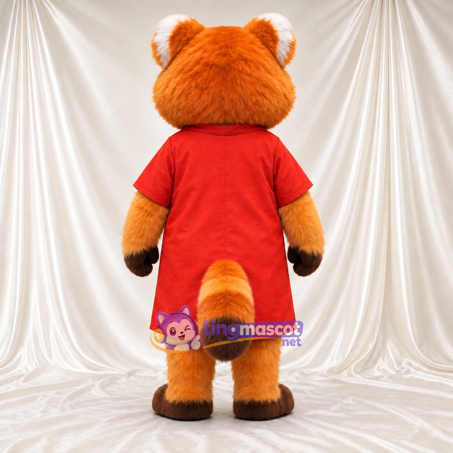 Maskottchenkostüm Roter Panda – orange / braun – Tunika (rot); Sonnenbrille Maskottchenkostüm Roter Panda – orange / braun – Tunika (rot); Sonnenbrille