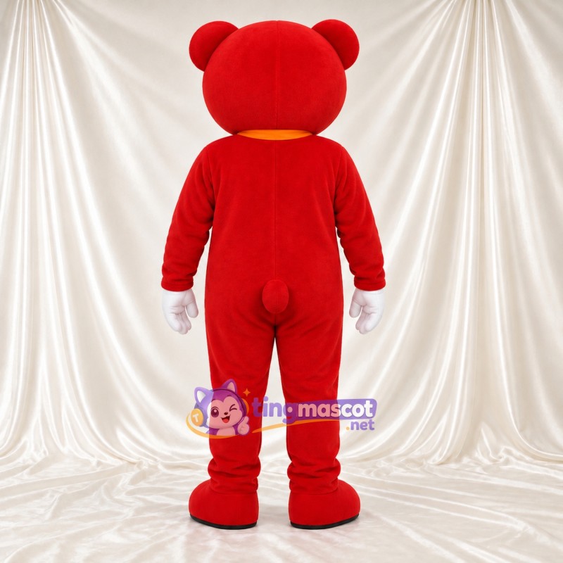 Maskottchenkostüm Bär – rot – Schleife (gelb) Maskottchenkostüm Bär – rot – Schleife (gelb)