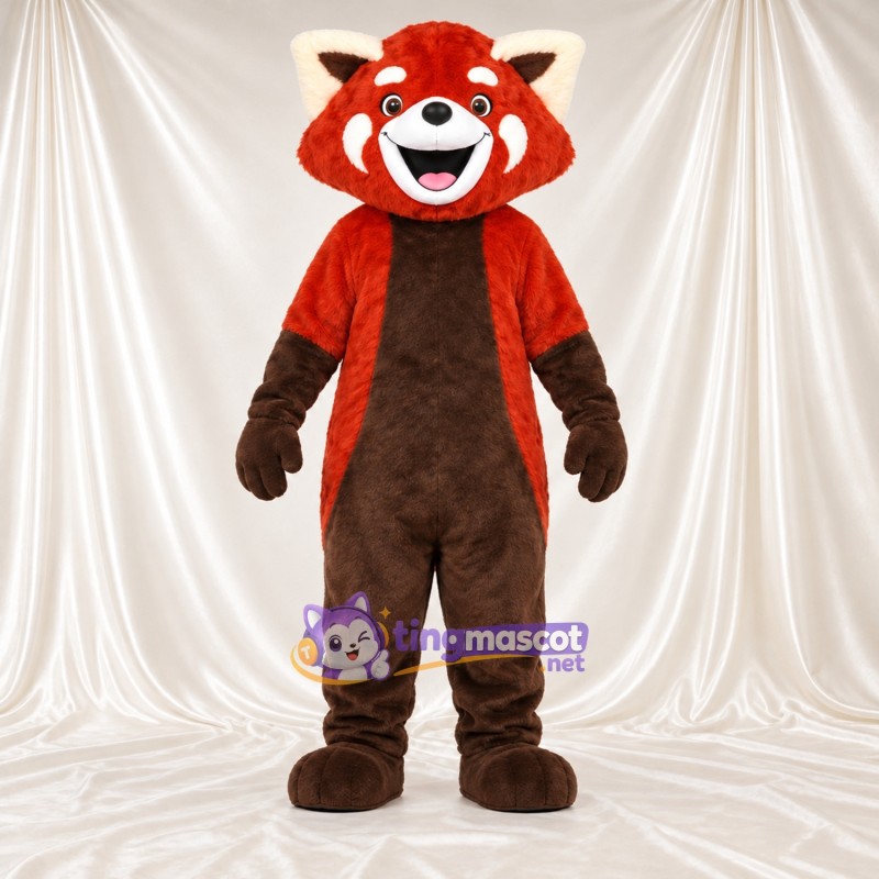 Costume de mascotte Panda roux – rouge / marron – Ventre (marron); Queue rayée (blanc) Costume de mascotte Panda roux – rouge / marron – Ventre (marron); Queue rayée (blanc)