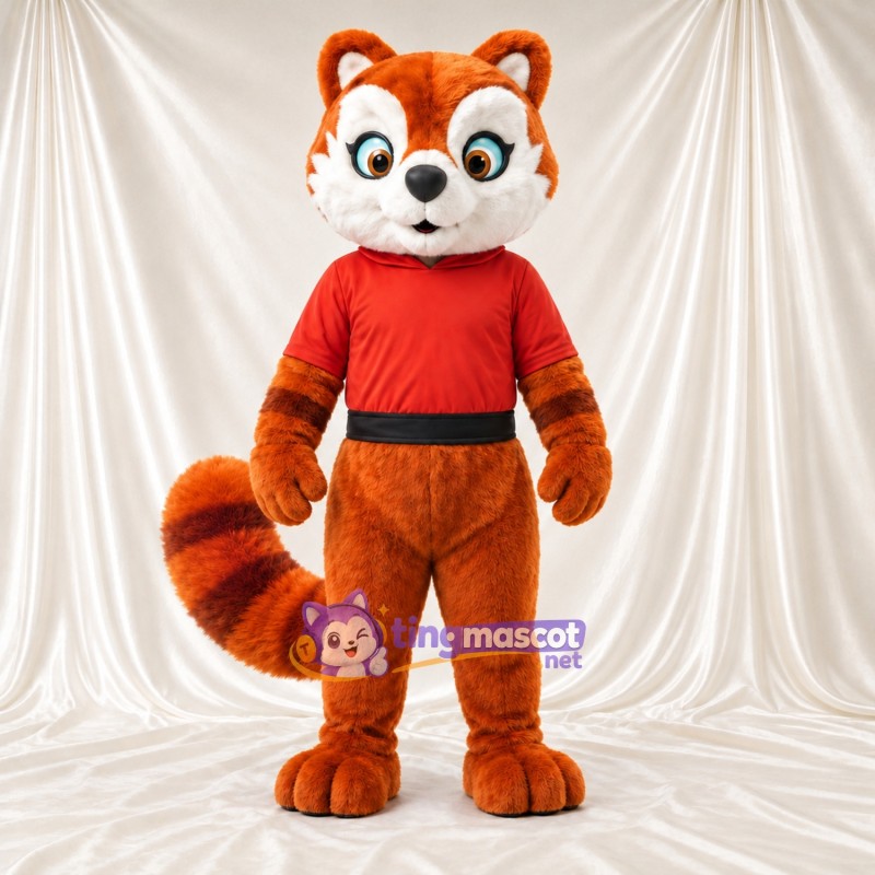 Maskottchenkostüm Roter Panda – orange / braun – Hemd (rot) Maskottchenkostüm Roter Panda – orange / braun – Hemd (rot)
