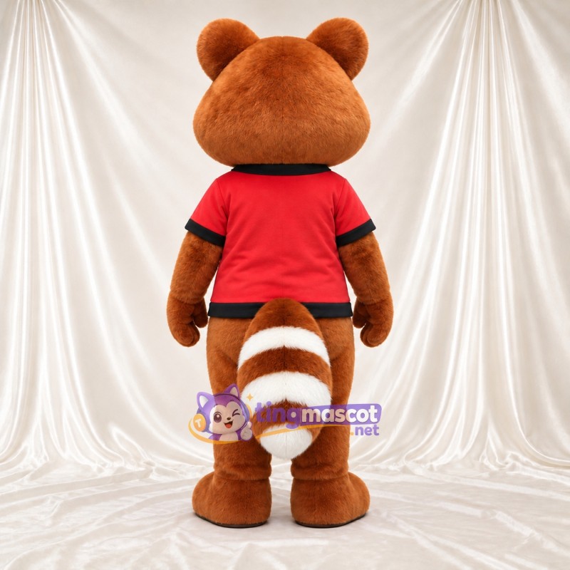 Costume de mascotte Panda roux – marron – Polo (rouge) Costume de mascotte Panda roux – marron – Polo (rouge)