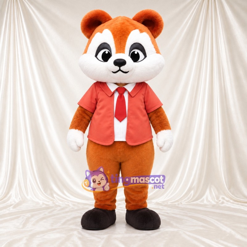 Costume de mascotte Panda roux – orange / marron – Chemise; Cravate (rouge) Costume de mascotte Panda roux – orange / marron – Chemise; Cravate (rouge)