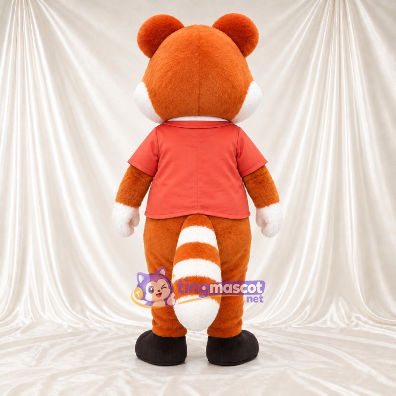 Costume de mascotte Panda roux – orange / marron – Chemise; Cravate (rouge) Costume de mascotte Panda roux – orange / marron – Chemise; Cravate (rouge)