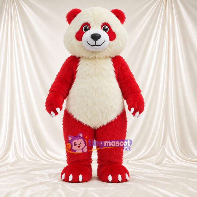 Costume de mascotte Panda – rouge / blanc – Ventre (crème); Griffes (blanc) Costume de mascotte Panda – rouge / blanc – Ventre (crème); Griffes (blanc)