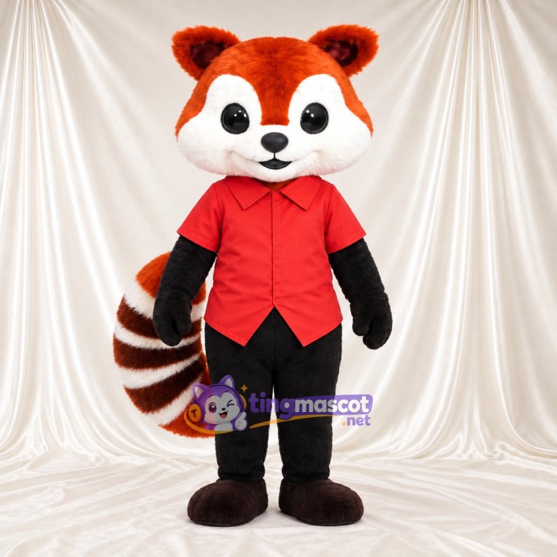Costume de mascotte Panda roux – orange / marron – Chemise (rouge); Pantalon (noir) Costume de mascotte Panda roux – orange / marron – Chemise (rouge); Pantalon (noir)