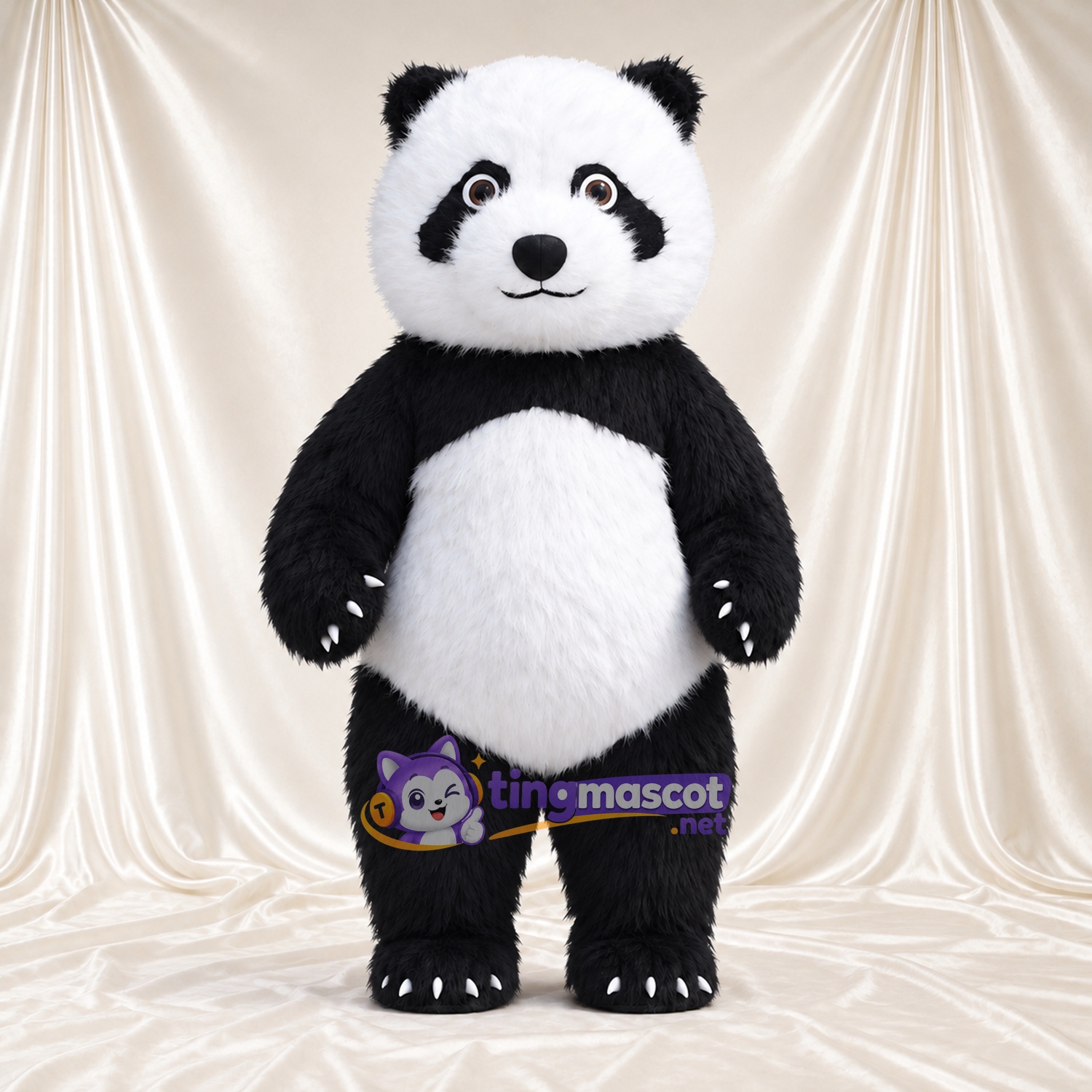 Black and White Panda Mascot Costume - Smiling Face and White Tail Black and White Panda Mascot Costume - Smiling Face and White Tail