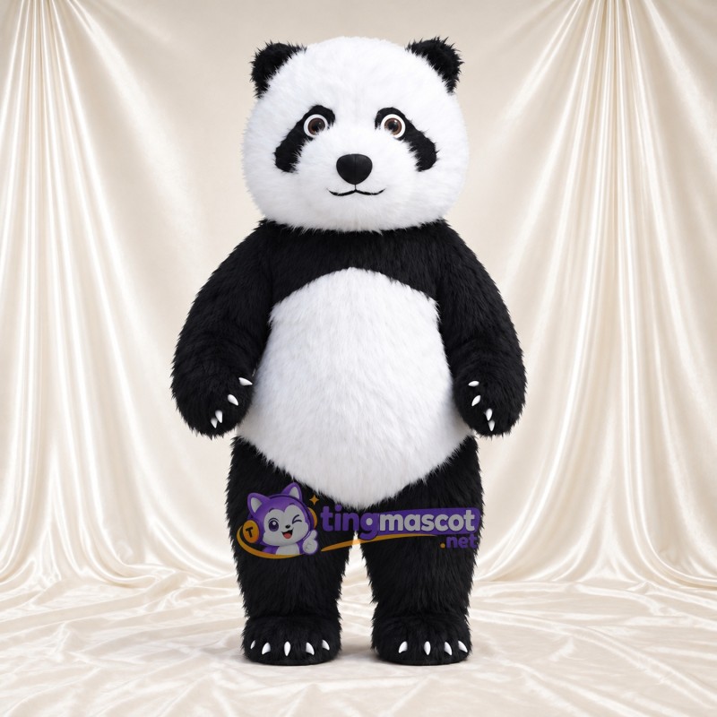 Black and White Panda Mascot Costume - Smiling Face and White Tail Black and White Panda Mascot Costume - Smiling Face and White Tail