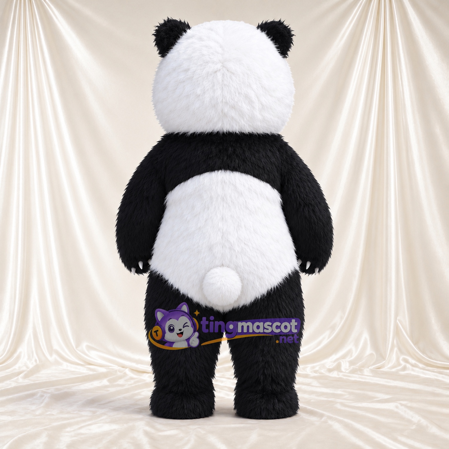 Black and White Panda Mascot Costume - Smiling Face and White Tail Black and White Panda Mascot Costume - Smiling Face and White Tail