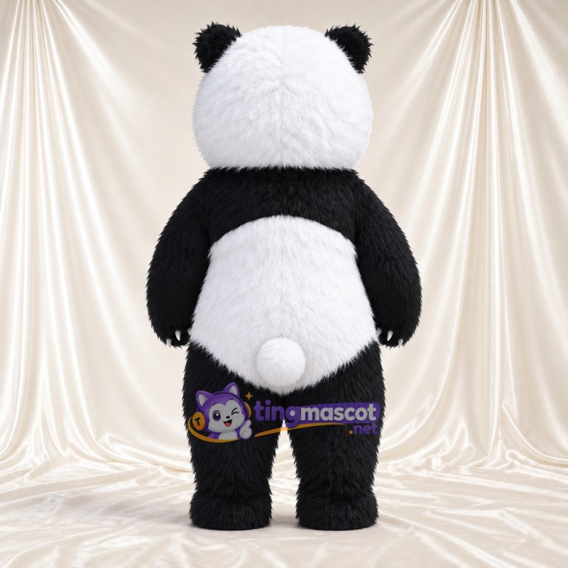 Black and White Panda Mascot Costume - Smiling Face and White Tail Black and White Panda Mascot Costume - Smiling Face and White Tail