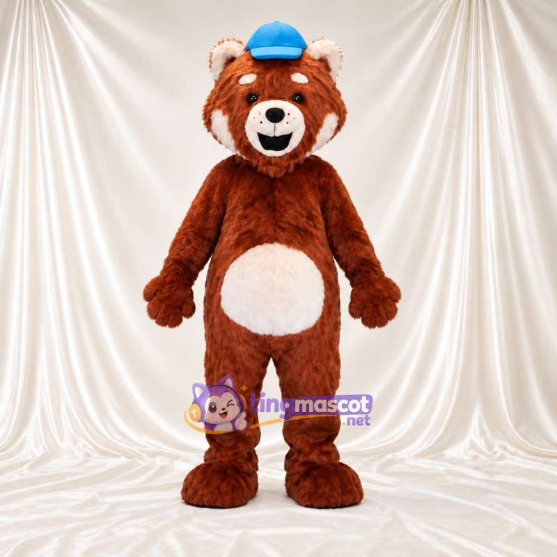 Maskottchenkostüm Bär – braun – Kappe (blau) Maskottchenkostüm Bär – braun – Kappe (blau)
