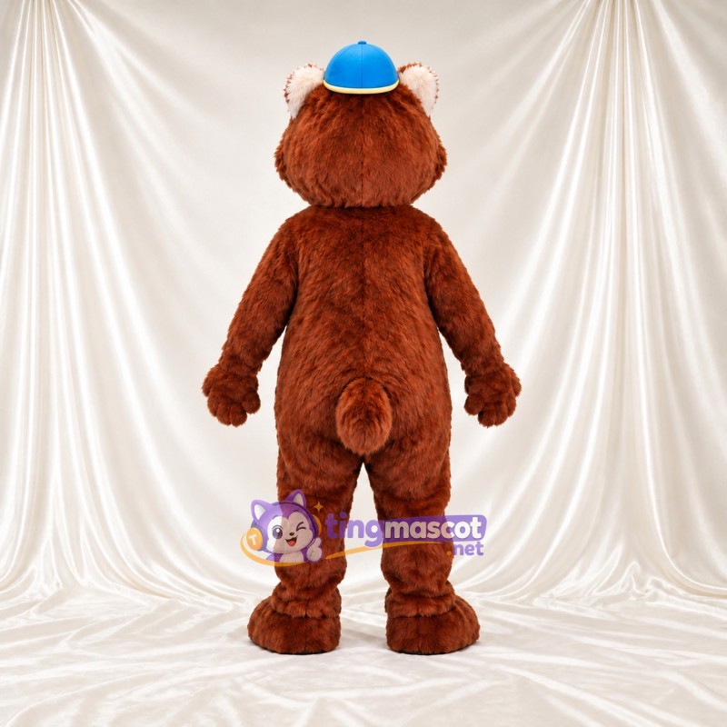Maskottchenkostüm Bär – braun – Kappe (blau) Maskottchenkostüm Bär – braun – Kappe (blau)