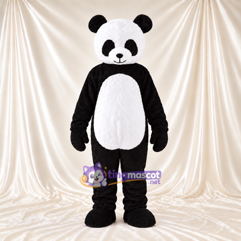 Maskottchenkostüm Panda – schwarz / weiß – Augenflecken; Schwanz (schwarz)