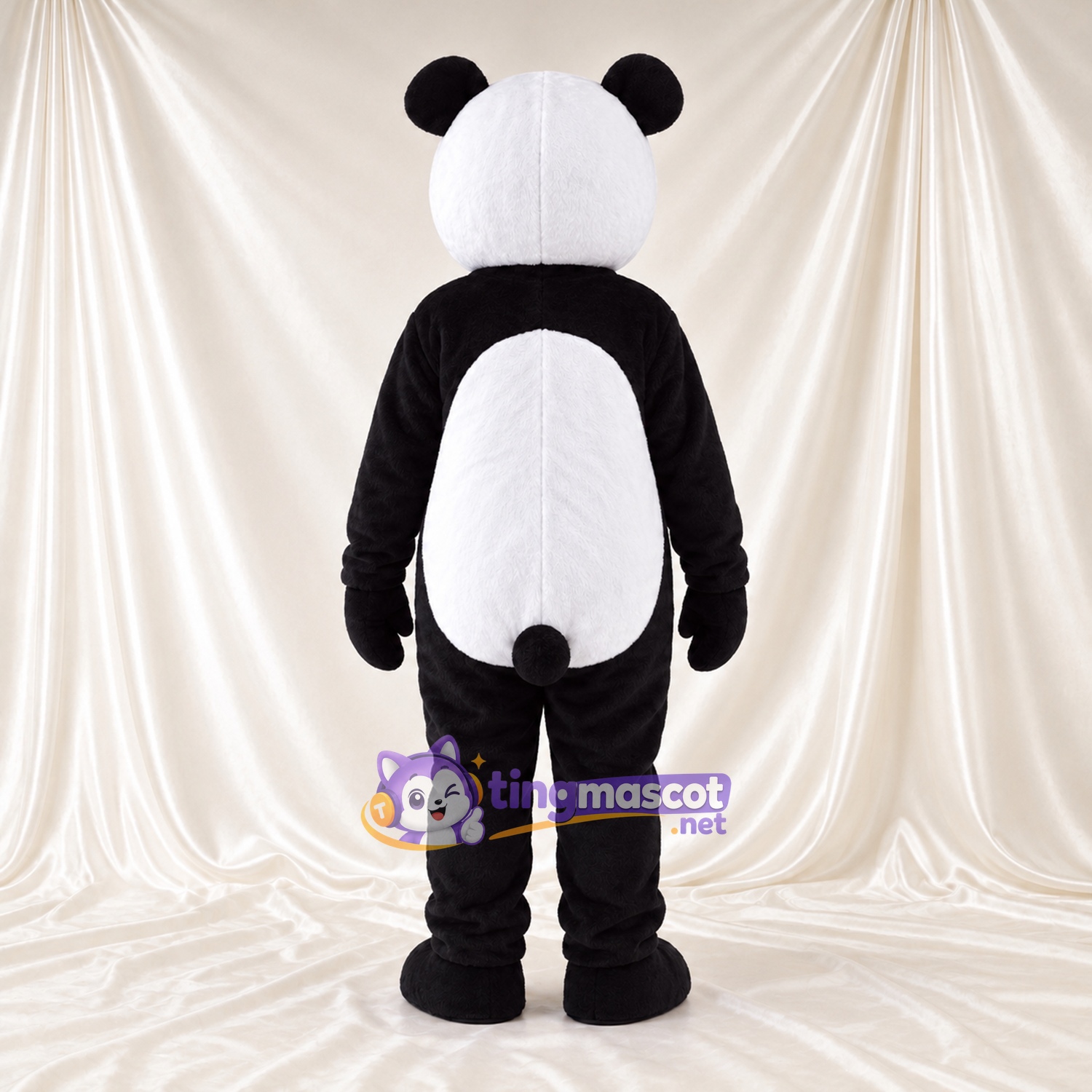 Maskottchenkostüm Panda – schwarz / weiß – Augenflecken; Schwanz (schwarz)