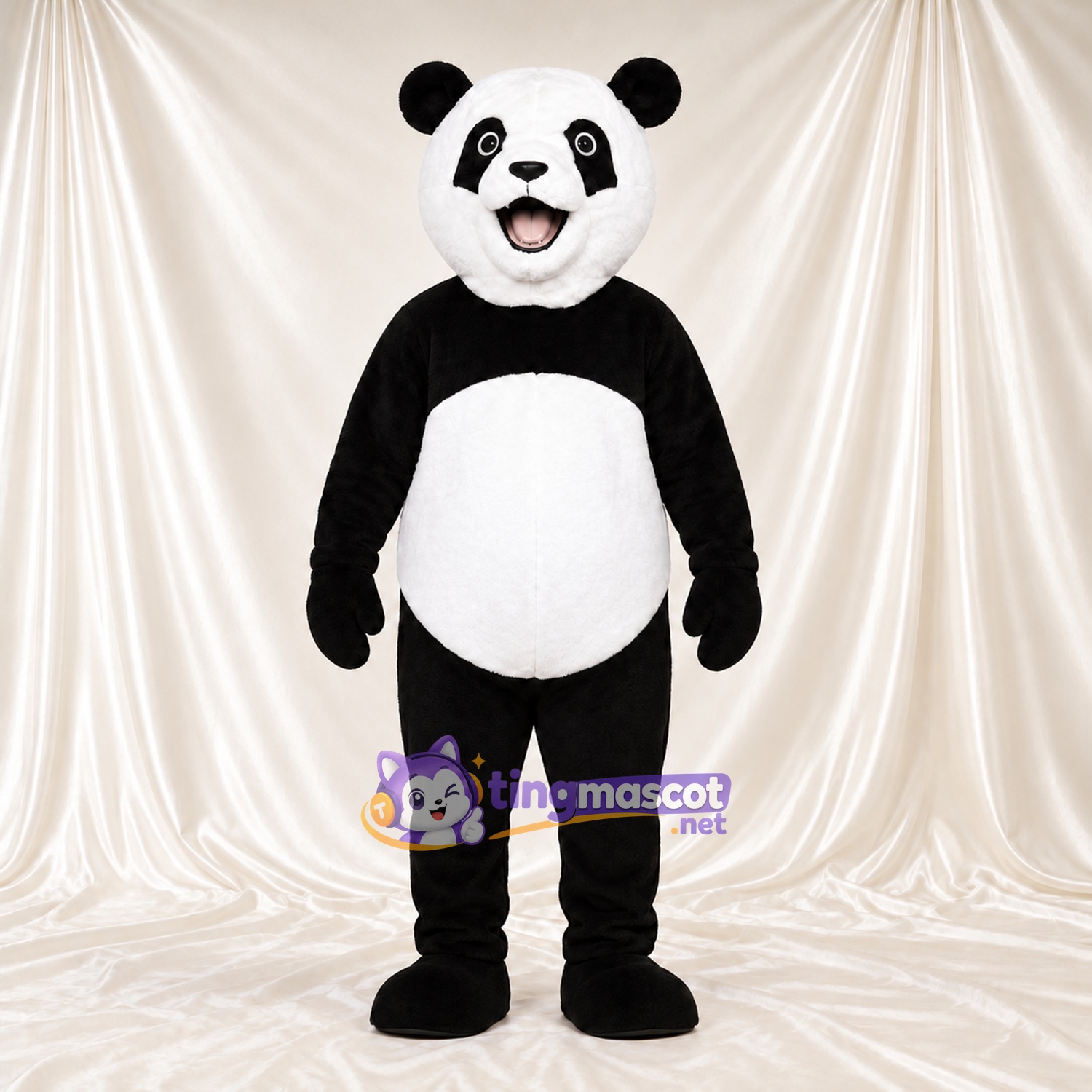 Costume de mascotte Panda – noir / blanc – Bouche ouverte; Queue (blanc)