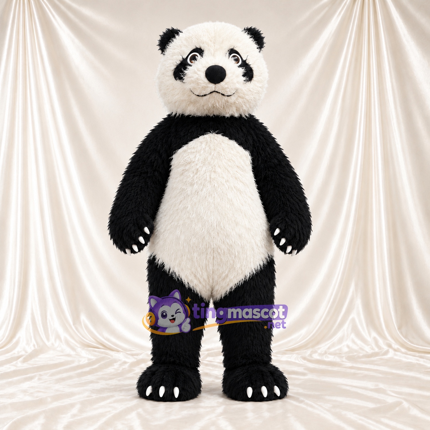 Black and White Panda Mascot Costume - Shaggy Fur and White Tail Black and White Panda Mascot Costume - Shaggy Fur and White Tail