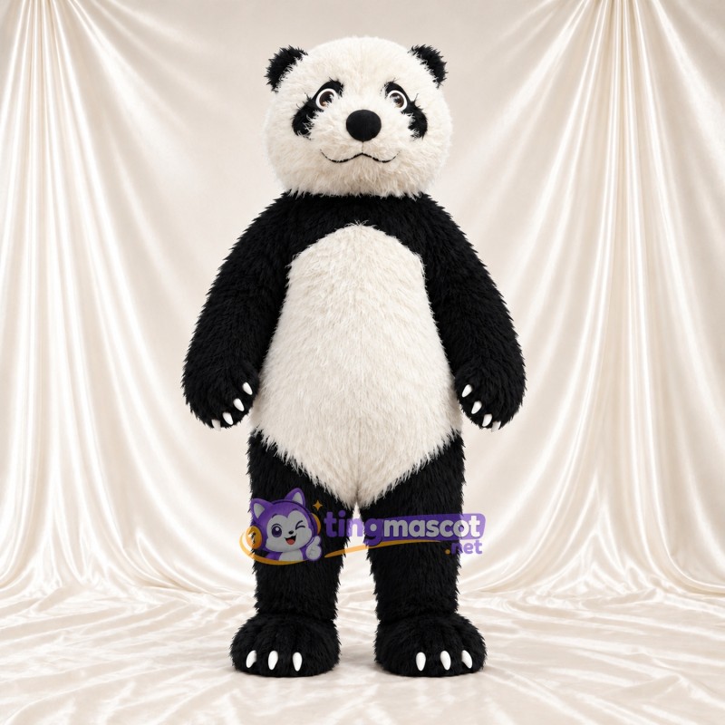 Black and White Panda Mascot Costume - Shaggy Fur and White Tail Black and White Panda Mascot Costume - Shaggy Fur and White Tail