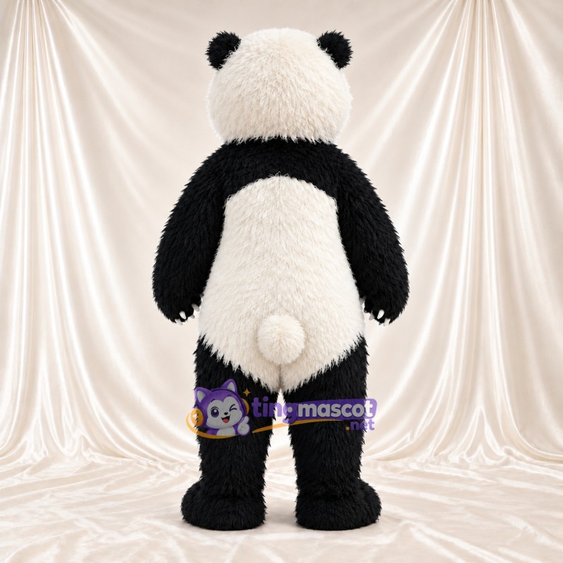 Black and White Panda Mascot Costume - Shaggy Fur and White Tail Black and White Panda Mascot Costume - Shaggy Fur and White Tail