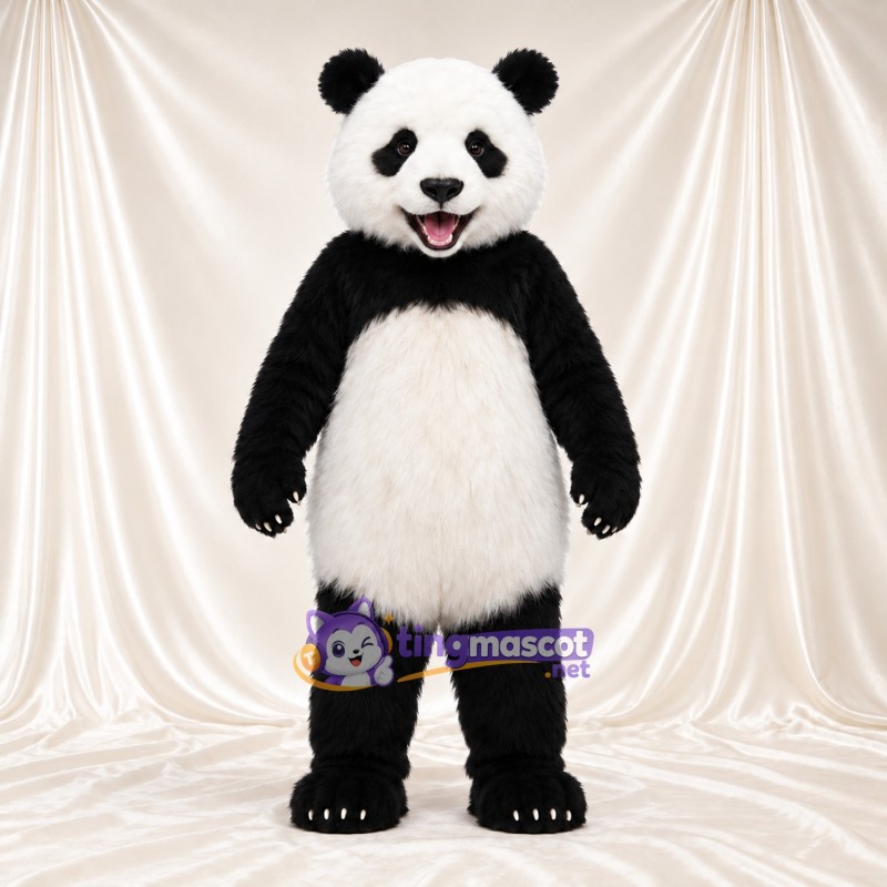 Black and White Panda Mascot Costume - Pink Tongue and White Tail Black and White Panda Mascot Costume - Pink Tongue and White Tail
