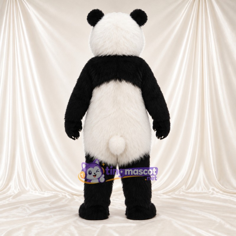 Black and White Panda Mascot Costume - Pink Tongue and White Tail Black and White Panda Mascot Costume - Pink Tongue and White Tail