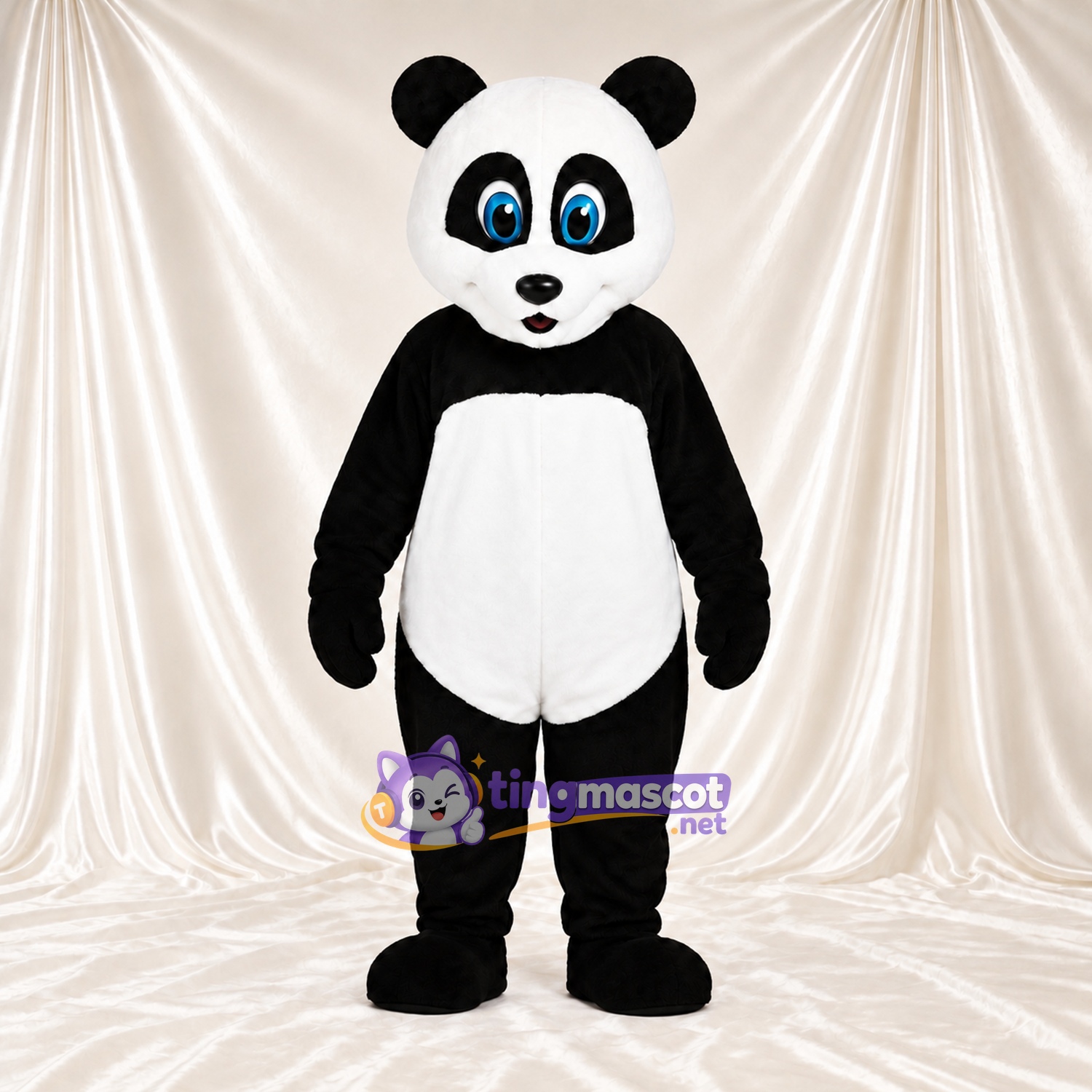 Black and White Panda Mascot Costume - Blue Eyes and White Tail Black and White Panda Mascot Costume - Blue Eyes and White Tail