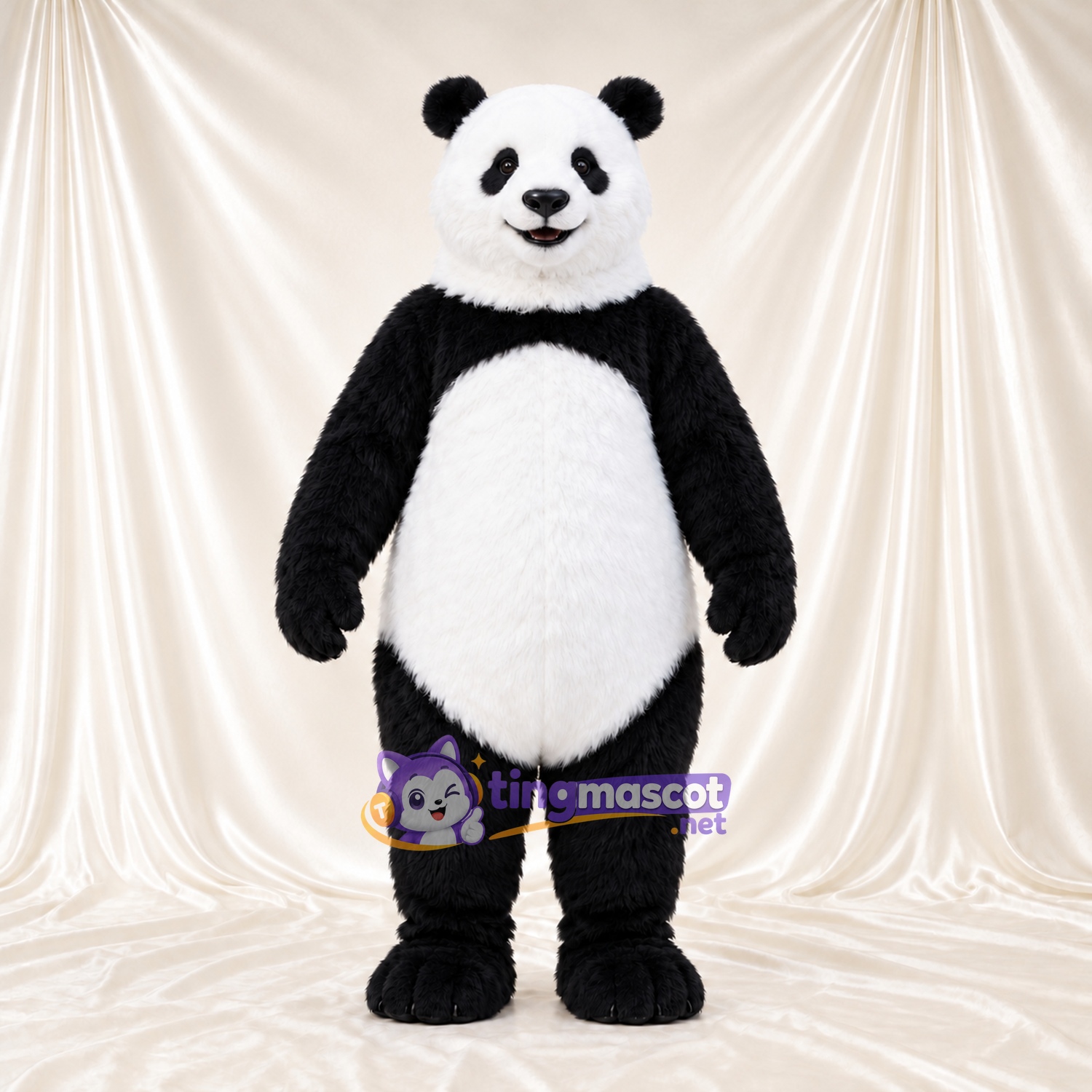 Costume de mascotte Panda – noir / blanc – Bouche ouverte; Queue (noir)