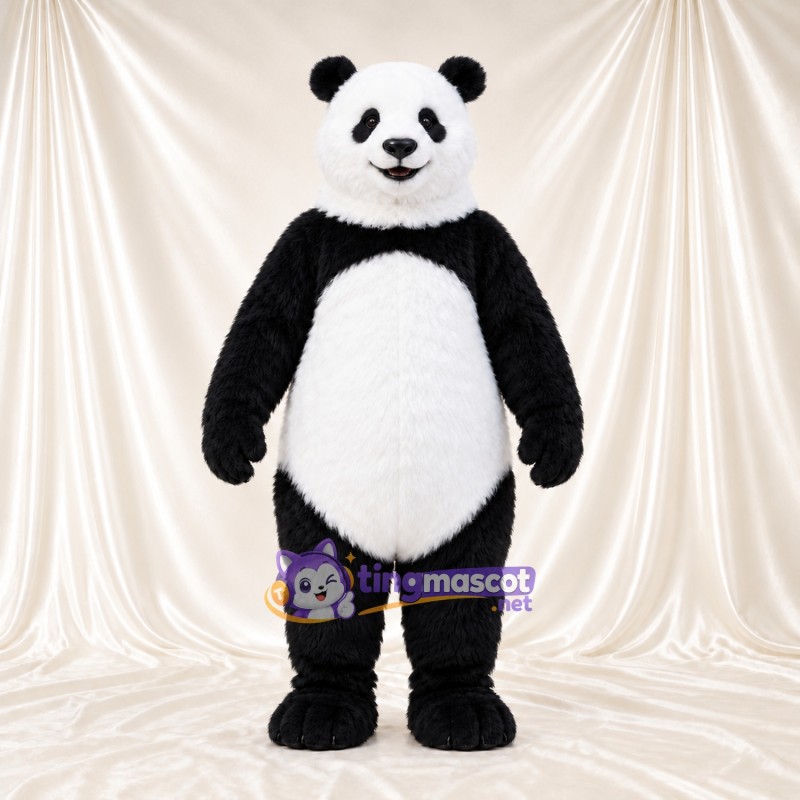 Costume de mascotte Panda – noir / blanc – Bouche ouverte; Queue (noir) Costume de mascotte Panda – noir / blanc – Bouche ouverte; Queue (noir)