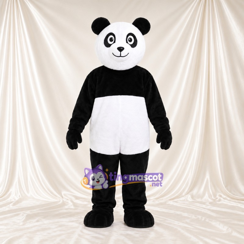 Costume de mascotte Panda – noir / blanc – Sourcils relevés; Empiècements sur les cuisses (blanc) Costume de mascotte Panda – noir / blanc – Sourcils relevés; Empiècements sur les cuisses (blanc)