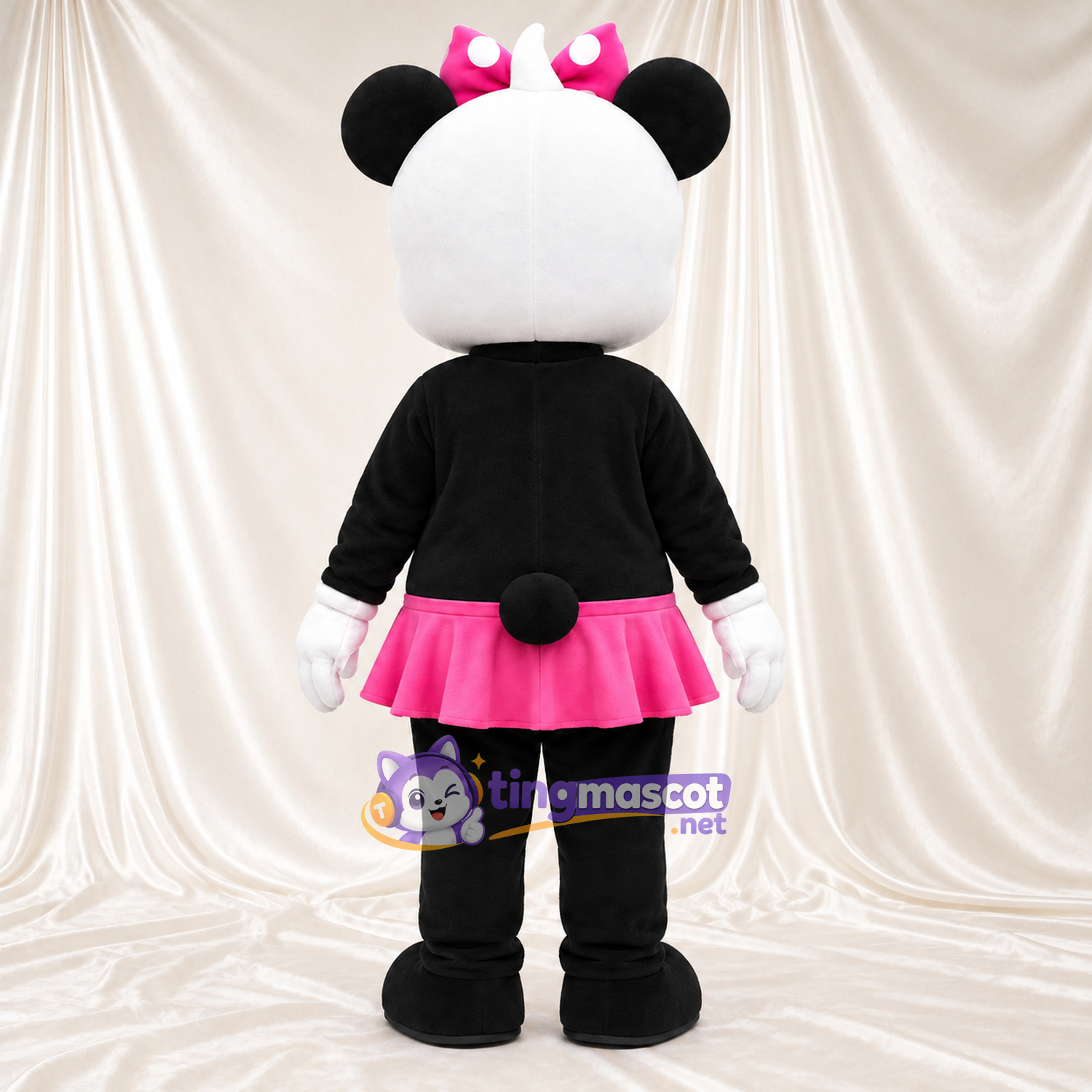 Costume de mascotte Panda – noir / blanc – Jupe (rose); Nœud