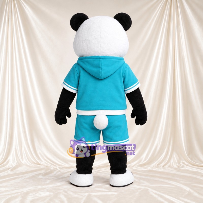 Black and White Panda Mascot Costume - Teal Hoodie and Shorts Black and White Panda Mascot Costume - Teal Hoodie and Shorts