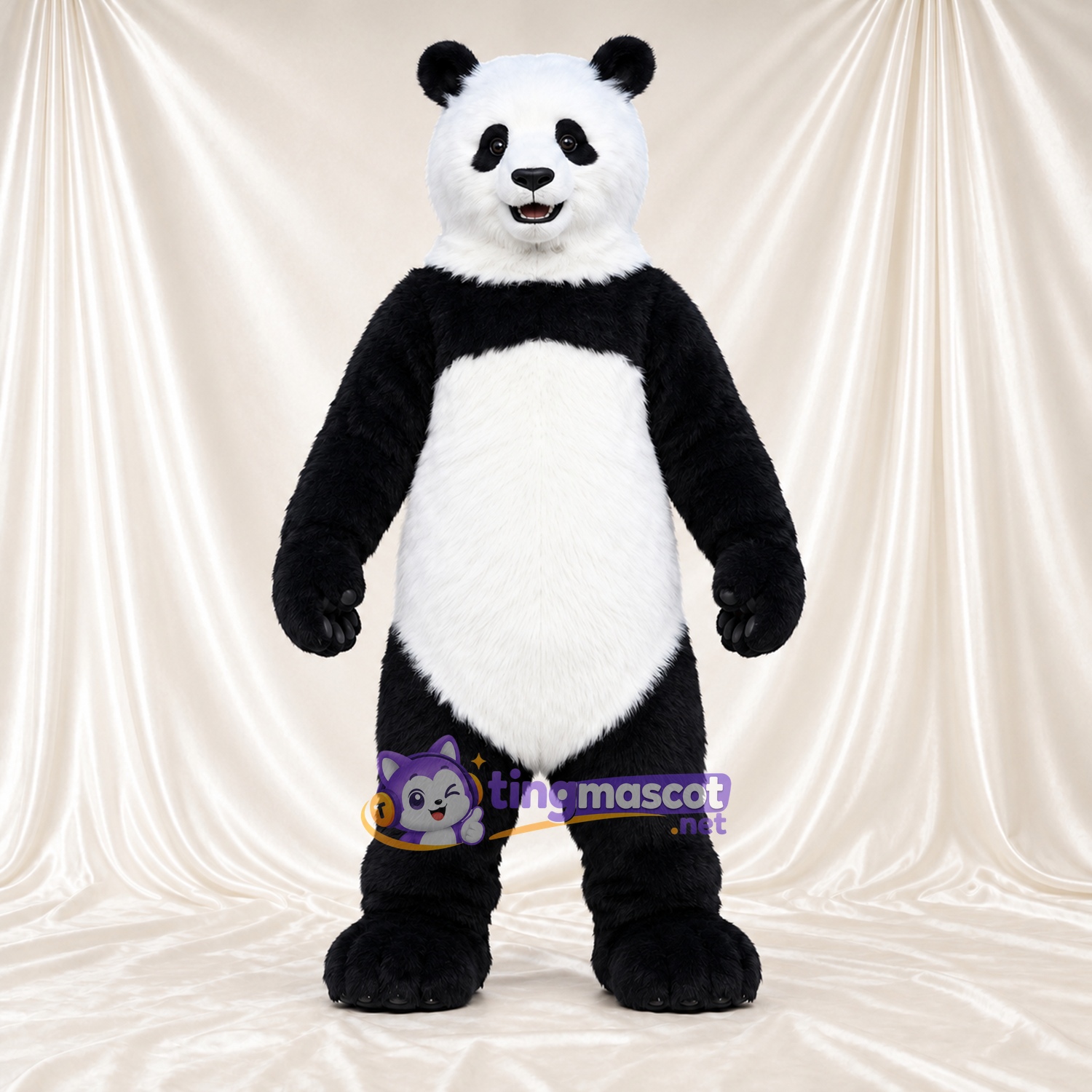 Costume de mascotte Panda – noir / blanc – Bouche ouverte; Queue (blanc)