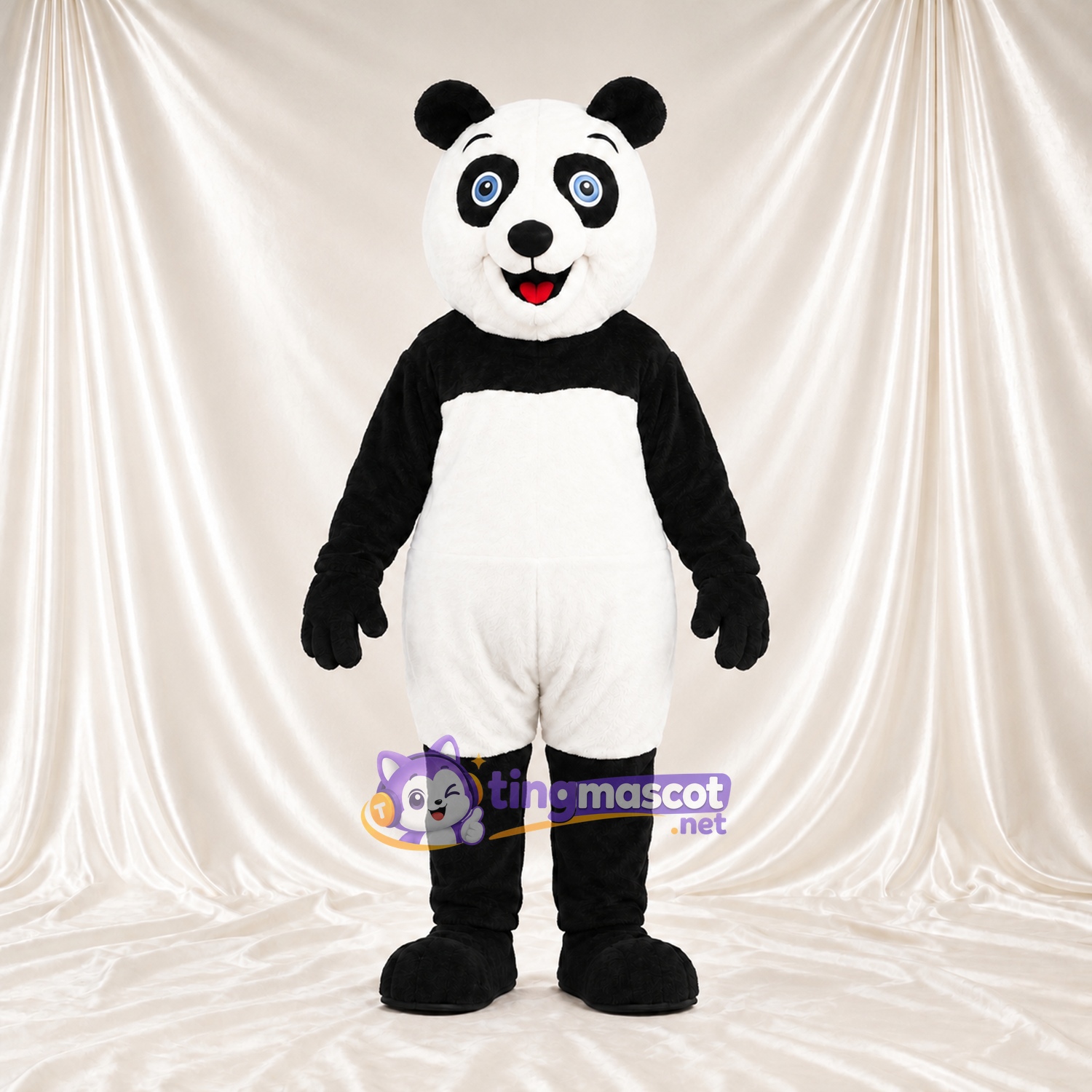 Black and White Panda Mascot Costume - Blue Eyes and Pink Tongue Black and White Panda Mascot Costume - Blue Eyes and Pink Tongue