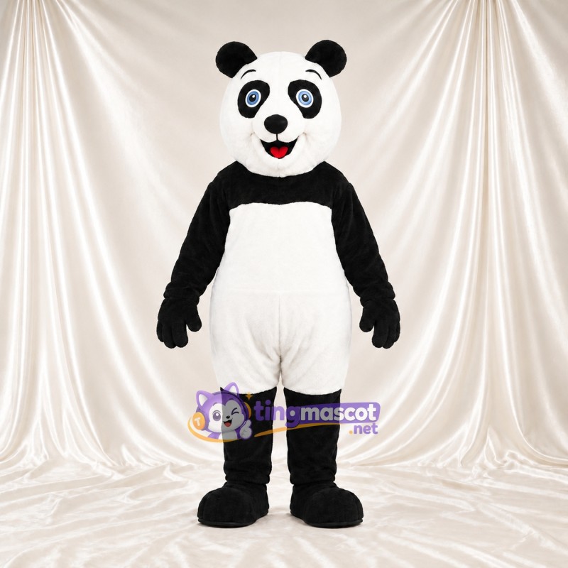 Black and White Panda Mascot Costume - Blue Eyes and Pink Tongue Black and White Panda Mascot Costume - Blue Eyes and Pink Tongue