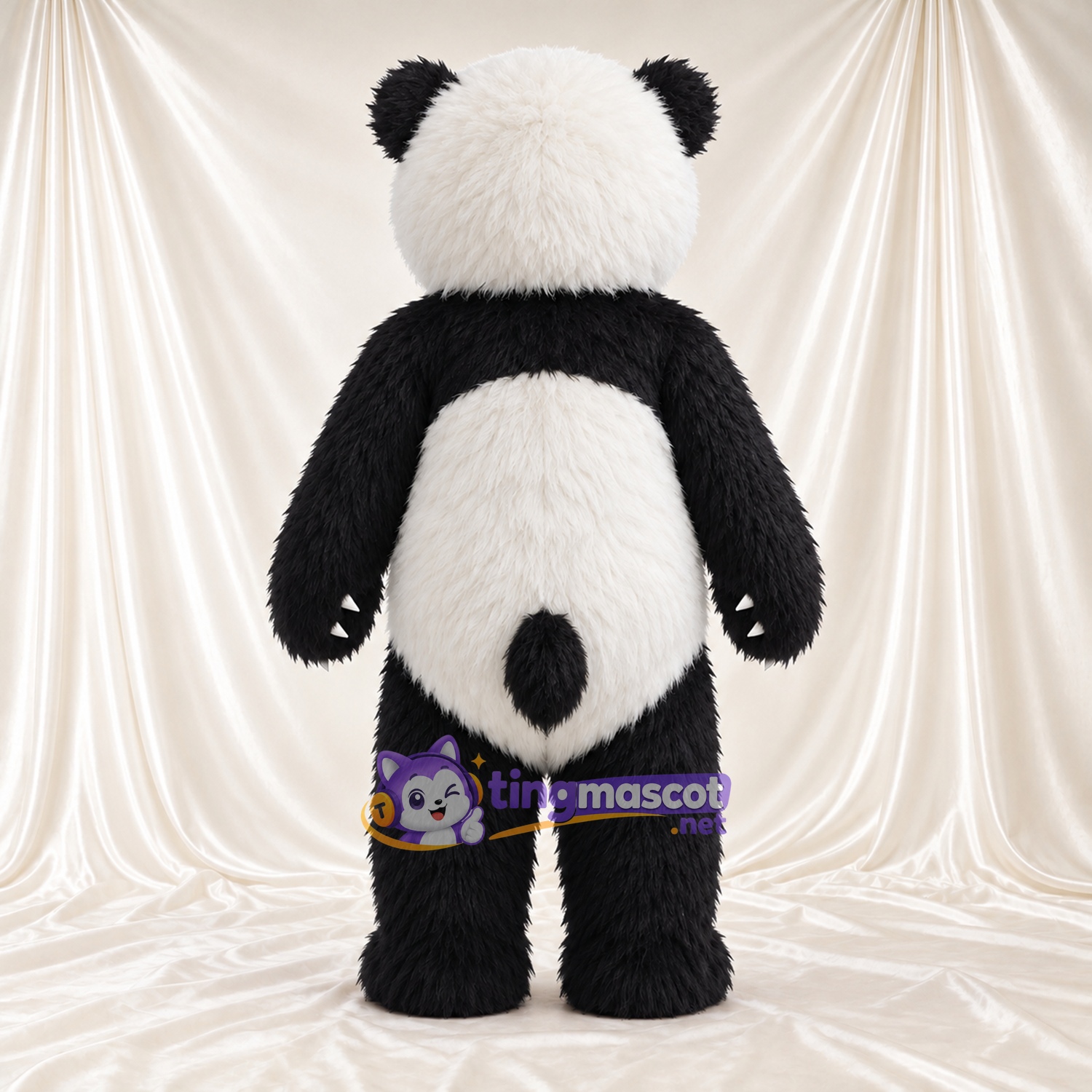 Black and White Panda Mascot Costume - Shaggy Fur and Black Tail Black and White Panda Mascot Costume - Shaggy Fur and Black Tail