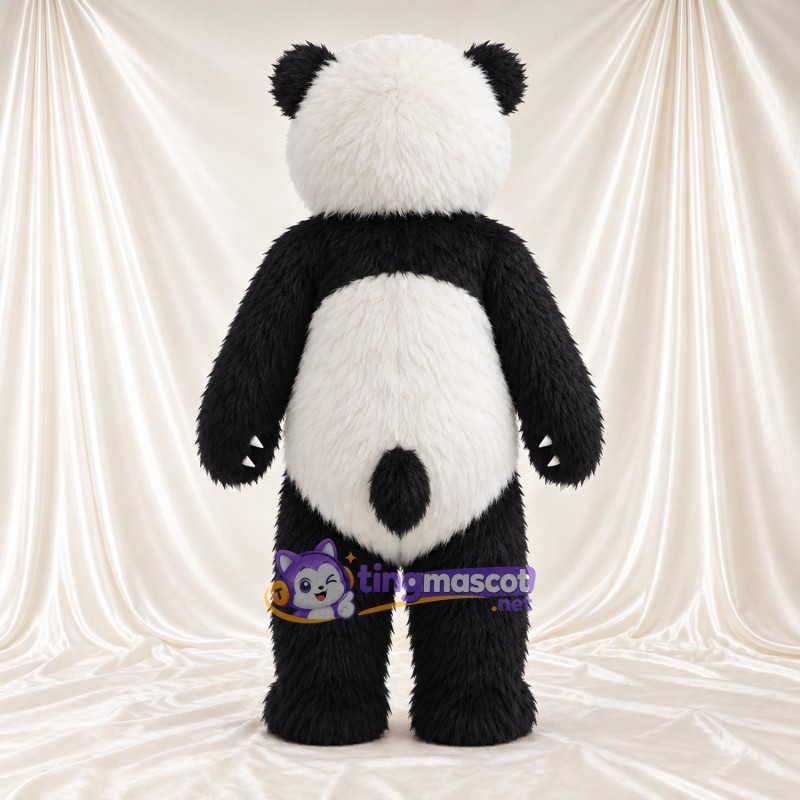 Black and White Panda Mascot Costume - Shaggy Fur and Black Tail Black and White Panda Mascot Costume - Shaggy Fur and Black Tail