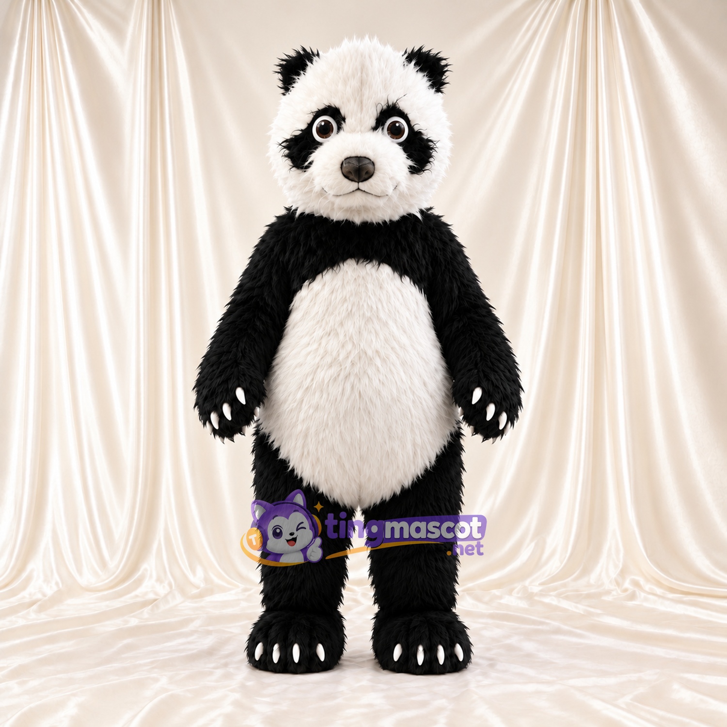Black and White Panda Mascot Costume - Shaggy Fur and White Tail Black and White Panda Mascot Costume - Shaggy Fur and White Tail