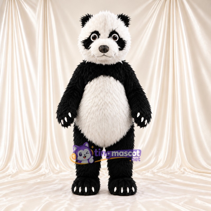 Black and White Panda Mascot Costume - Shaggy Fur and White Tail Black and White Panda Mascot Costume - Shaggy Fur and White Tail