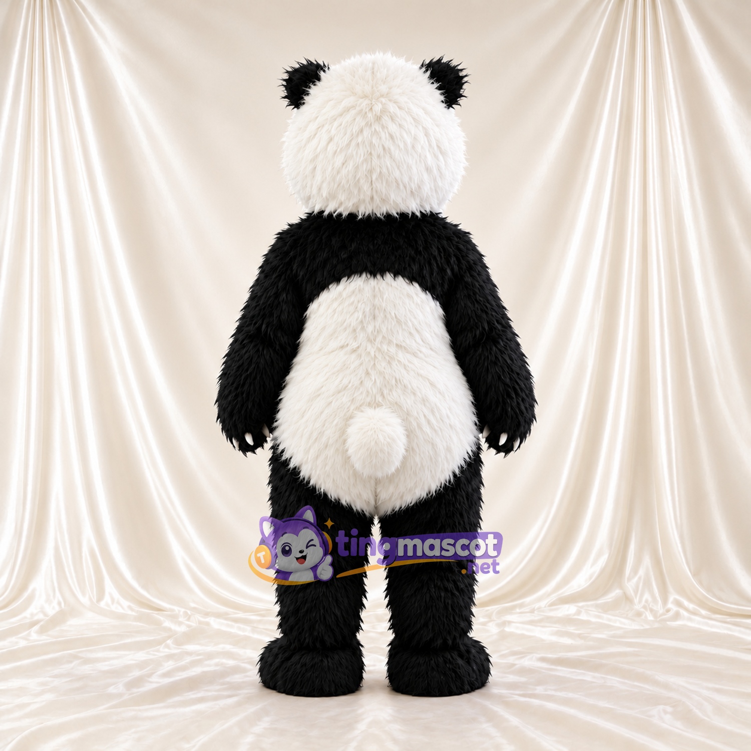 Black and White Panda Mascot Costume - Shaggy Fur and White Tail Black and White Panda Mascot Costume - Shaggy Fur and White Tail