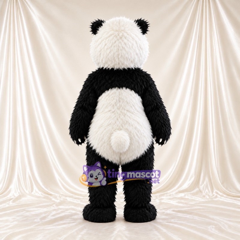 Black and White Panda Mascot Costume - Shaggy Fur and White Tail Black and White Panda Mascot Costume - Shaggy Fur and White Tail