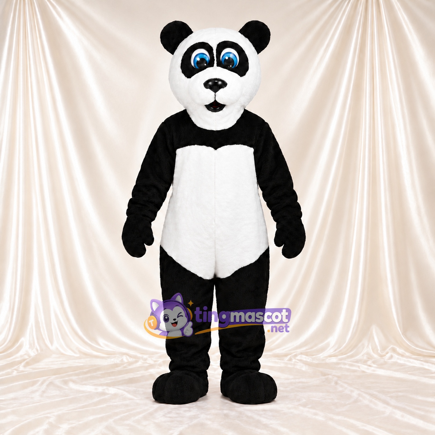 Black and White Panda Mascot Costume - Blue Eyes and Black Tail Black and White Panda Mascot Costume - Blue Eyes and Black Tail