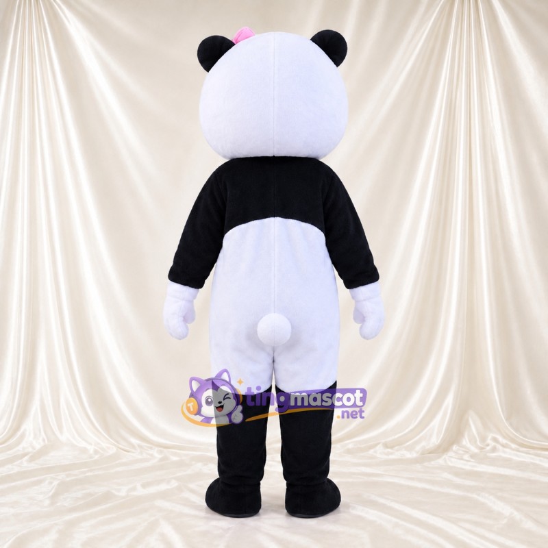 Costume de mascotte Panda – noir / blanc – Nœud dans les cheveux (rose)