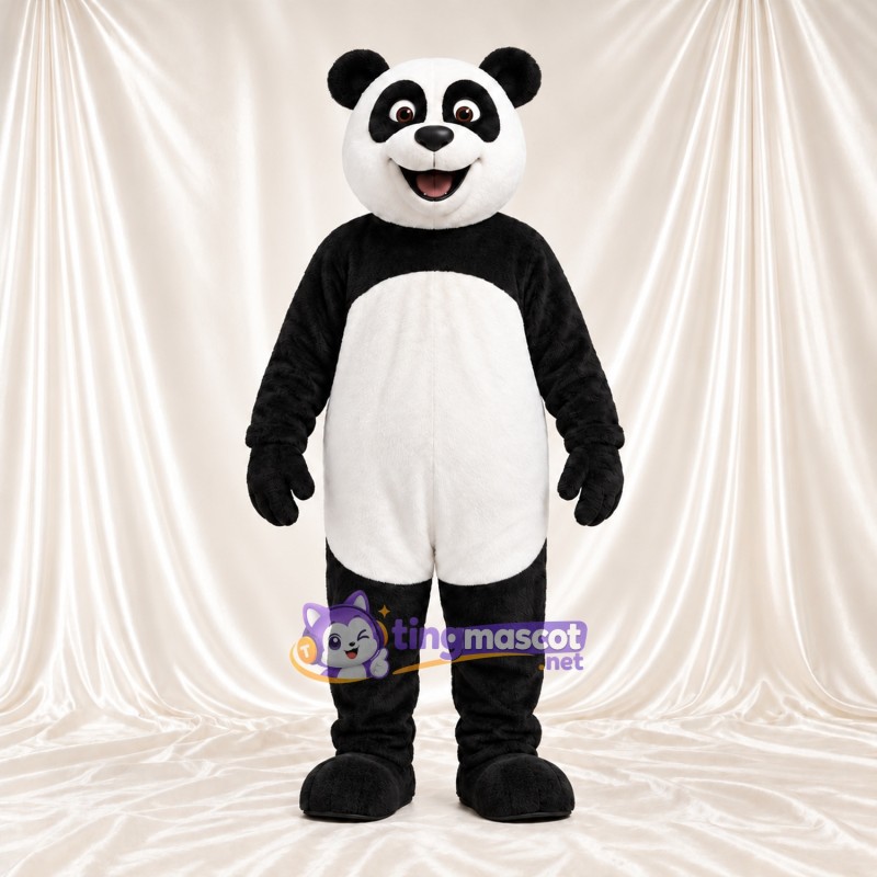 Costume de mascotte Panda – noir / blanc – Bouche ouverte; Empiècements sur les cuisses (blanc) Costume de mascotte Panda – noir / blanc – Bouche ouverte; Empiècements sur les cuisses (blanc)