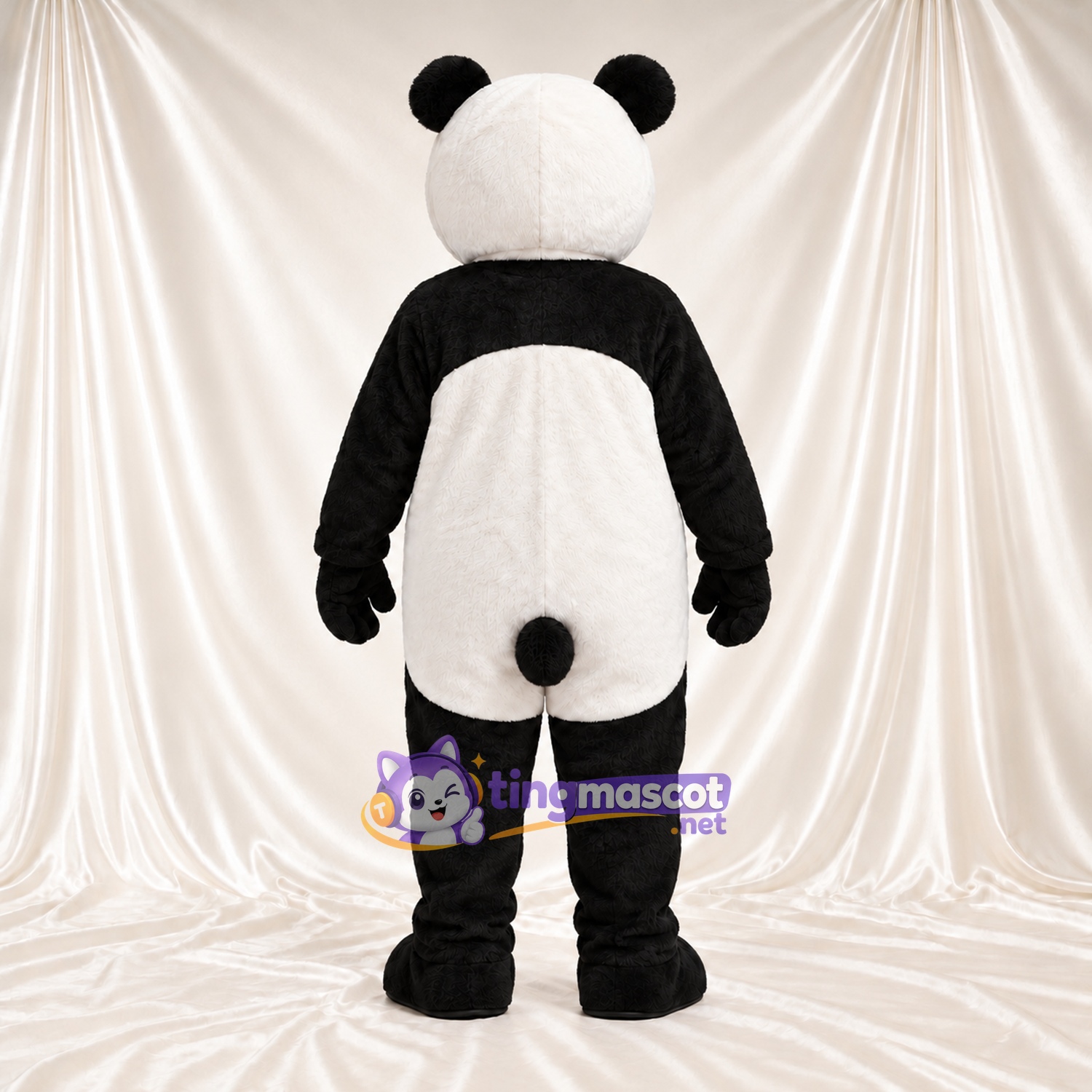 Costume de mascotte Panda – noir / blanc – Bouche ouverte; Empiècements sur les cuisses (blanc)