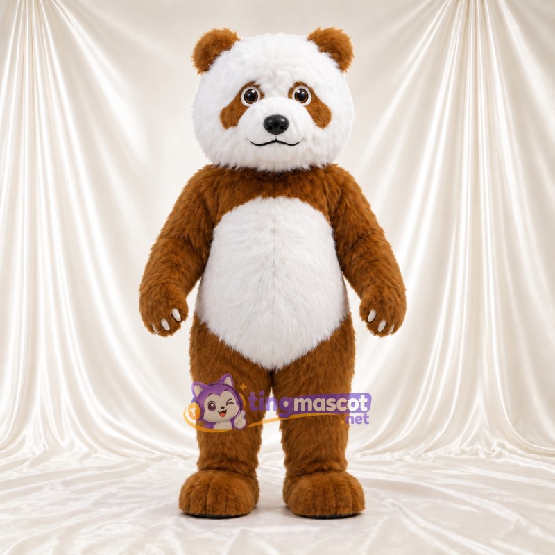 Costume de mascotte Panda – marron / blanc – Ventre (blanc); Queue (blanc) Costume de mascotte Panda – marron / blanc – Ventre (blanc); Queue (blanc)