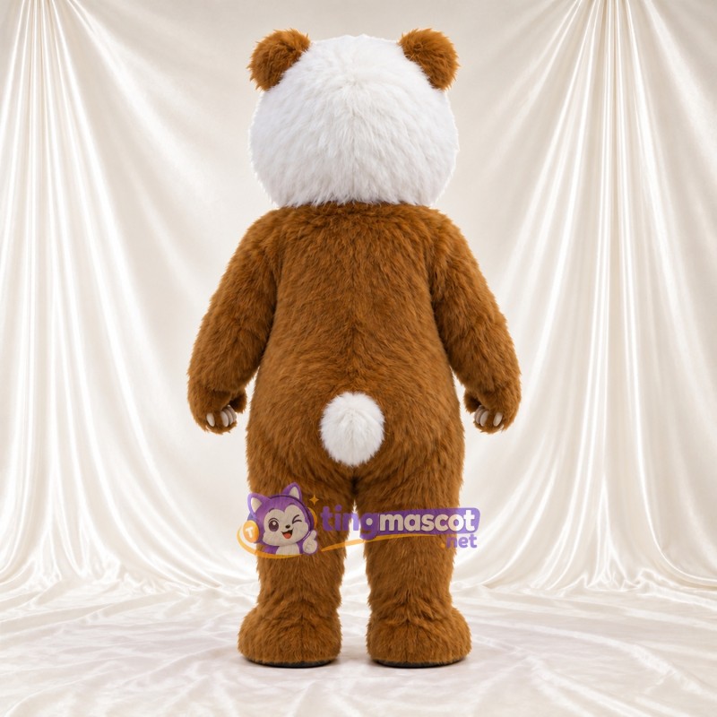 Costume de mascotte Panda – marron / blanc – Ventre (blanc); Queue (blanc) Costume de mascotte Panda – marron / blanc – Ventre (blanc); Queue (blanc)