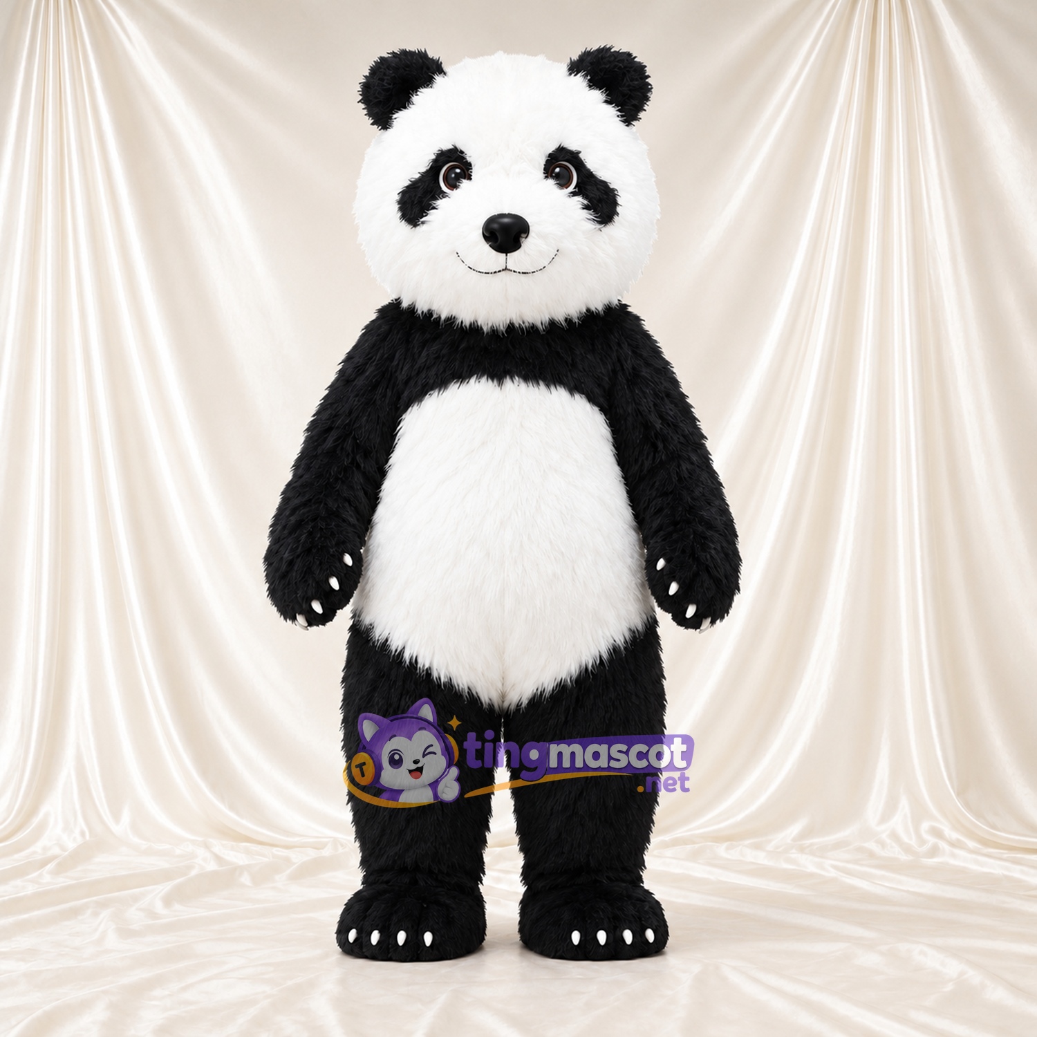 Black and White Panda Mascot Costume - Smiling Face and Black Tail Black and White Panda Mascot Costume - Smiling Face and Black Tail