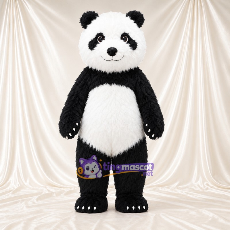Black and White Panda Mascot Costume - Smiling Face and Black Tail Black and White Panda Mascot Costume - Smiling Face and Black Tail