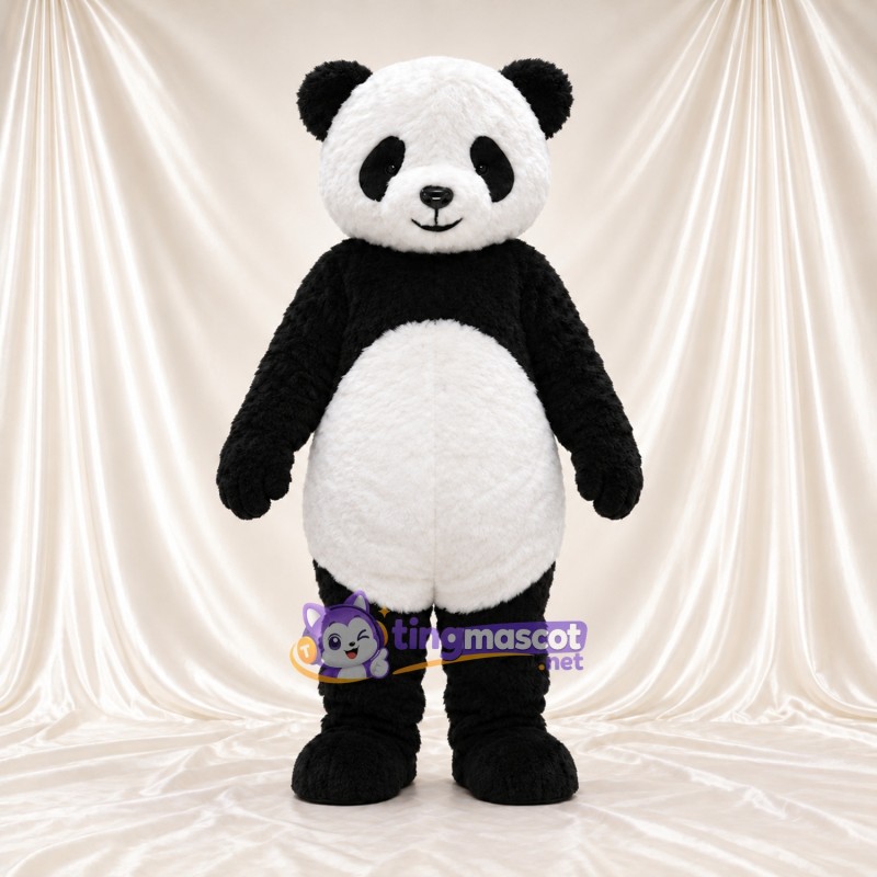 Maskottchenkostüm Panda – schwarz / weiß – Augenflecken; Schwanz (schwarz)